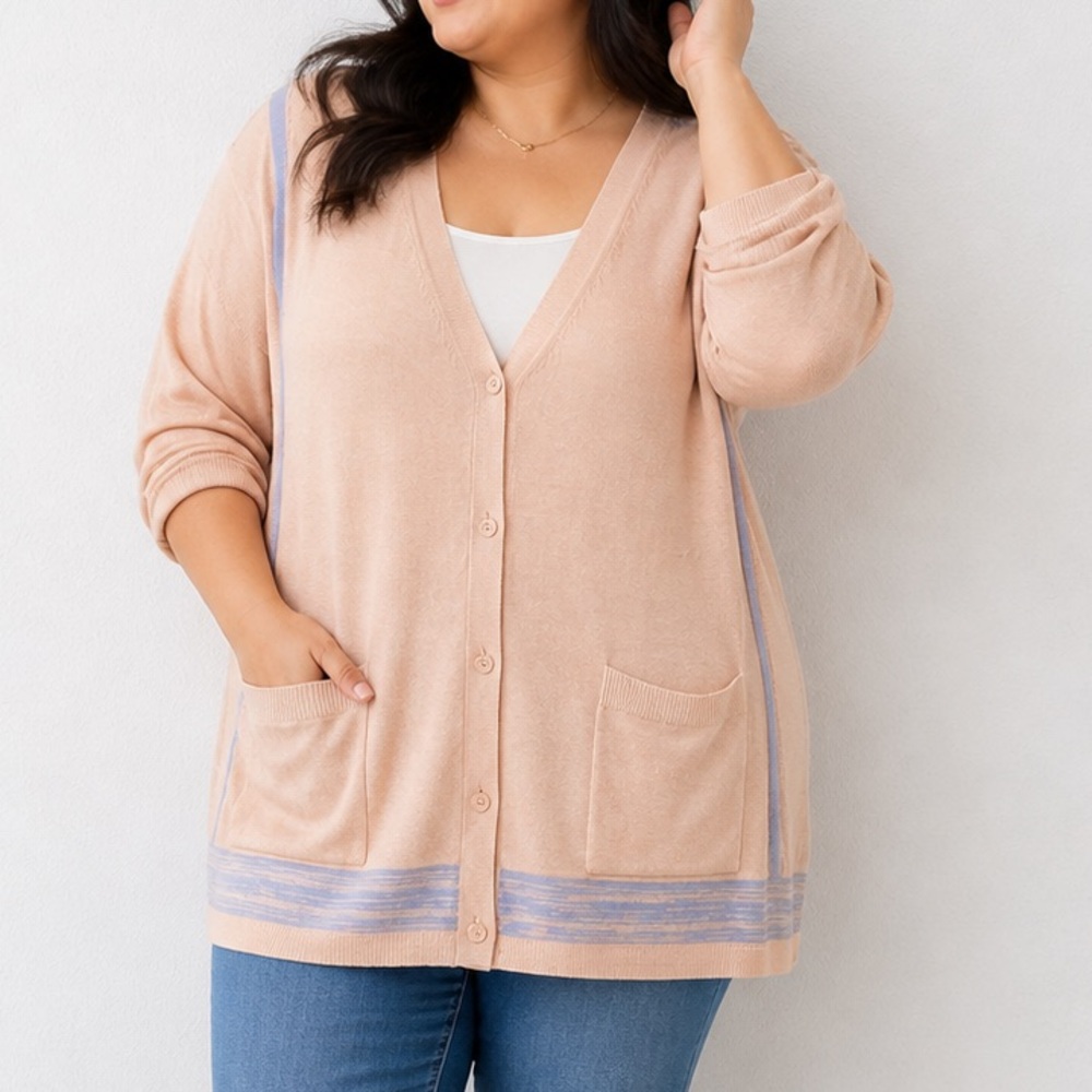 CAbi light‎ Peach Knit Button Cardigan with Subtle Stripe XL